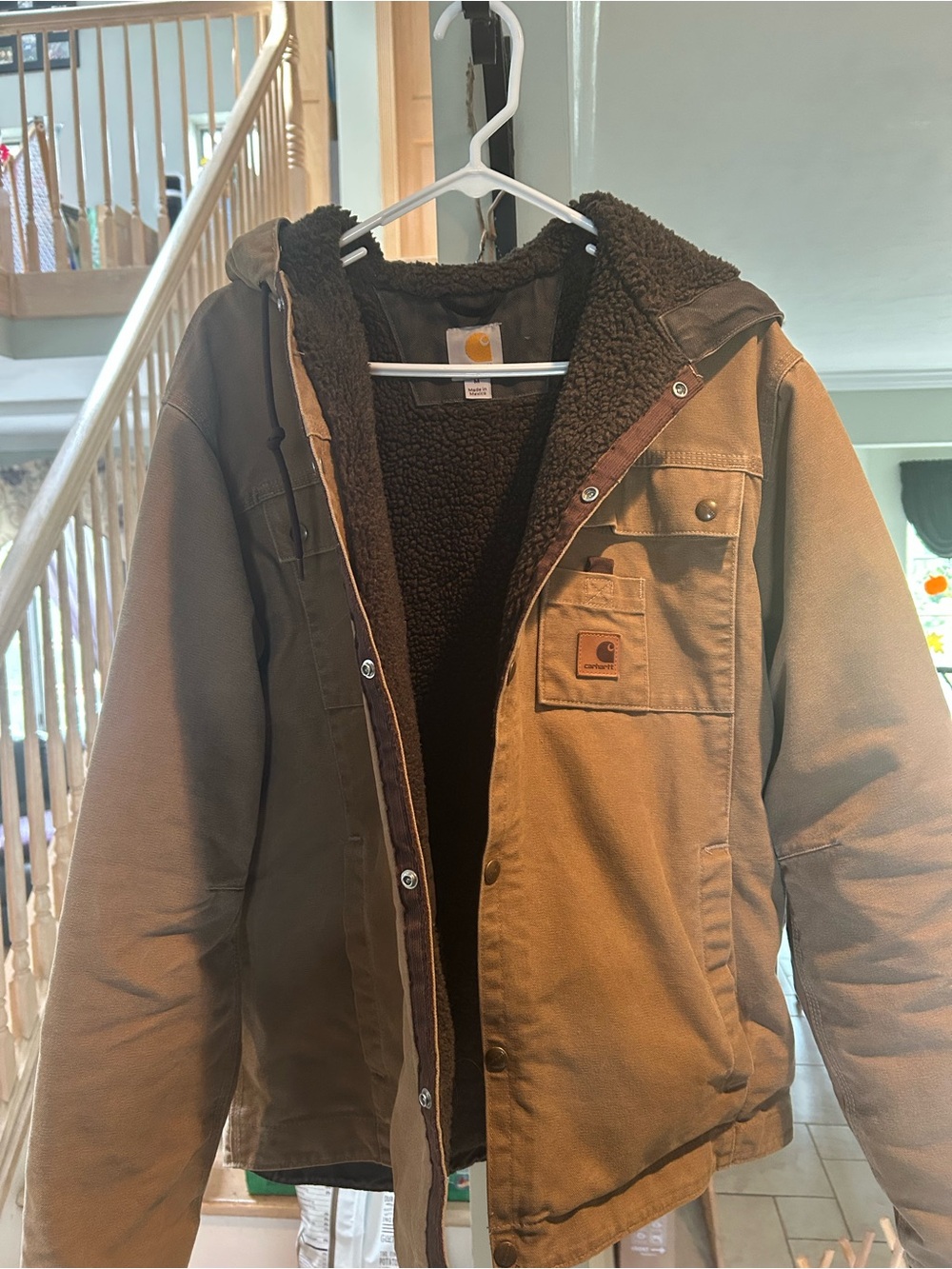 Carhartt Men’s Brown Hooded Sherpa-Trim Work Jacket J-284